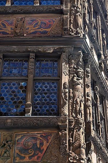 Carving on the Kammerzell House, half-timbered house at the Minster