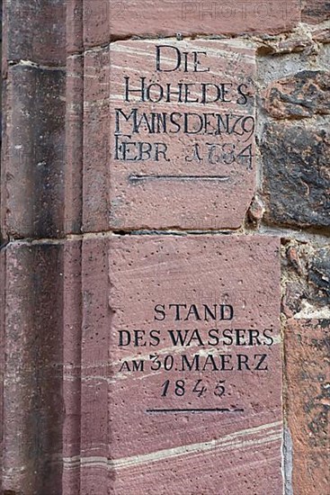 Water level marking of the river Main at a house in Miltenberg, Lower Franconia