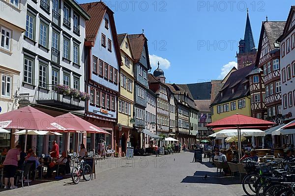 Market square of Wertheim am Main with collegiate church, Baden-Wuerttemberg