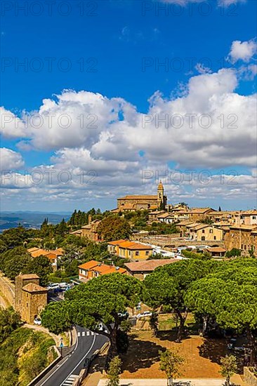 View of Montalcino, in the back the church Madonna di Soccorso