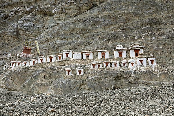 Small white stupa on the mountainside, Hunder Gompa