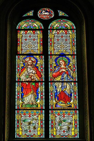 Colourful church window from 1891, Kath. parish church