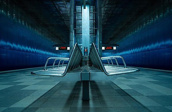 Ueberseequartier underground station by night, Hamburg