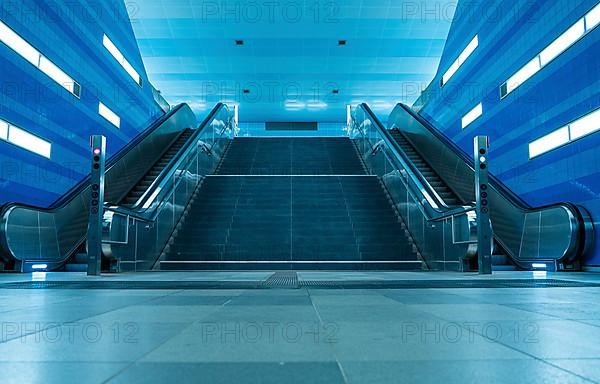 Ueberseequartier underground station by night, Hamburg