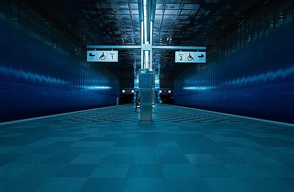 Ueberseequartier underground station by night, Hamburg