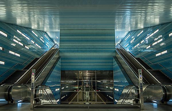 Ueberseequartier underground station by night, Hamburg