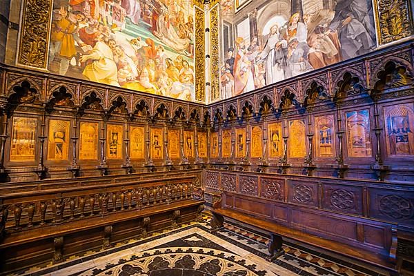 Carved benches in Siena Cathedral, Siena