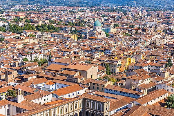Above the rooftops of Florence, view from the visitor platform on the dome of the cathedral