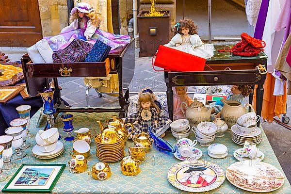 Stalls at the antique market in the old town of Arezzo, Arezzo