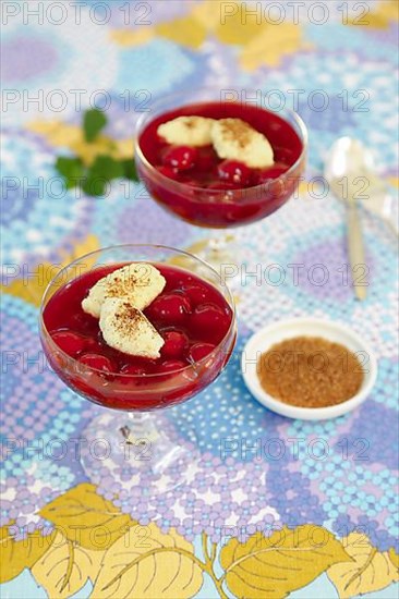 Swabian cuisine, sweet semolina dumplings with cherry compote