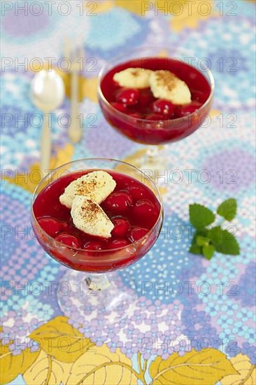 Swabian cuisine, sweet semolina dumplings with cherry compote