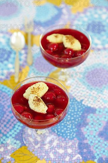 Swabian cuisine, sweet semolina dumplings with cherry compote