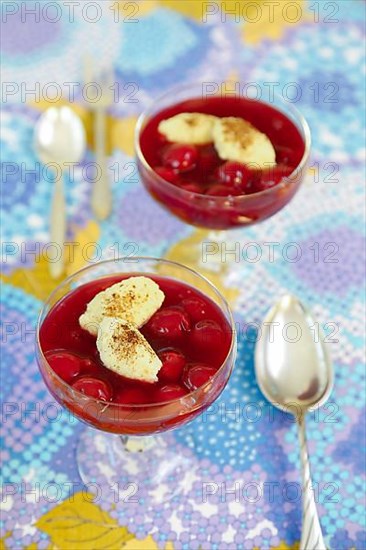 Swabian cuisine, sweet semolina dumplings with cherry compote