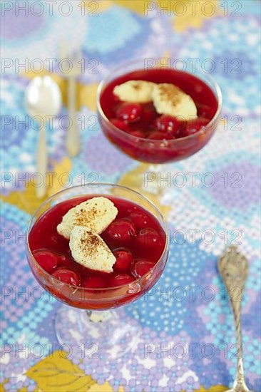 Swabian cuisine, sweet semolina dumplings with cherry compote