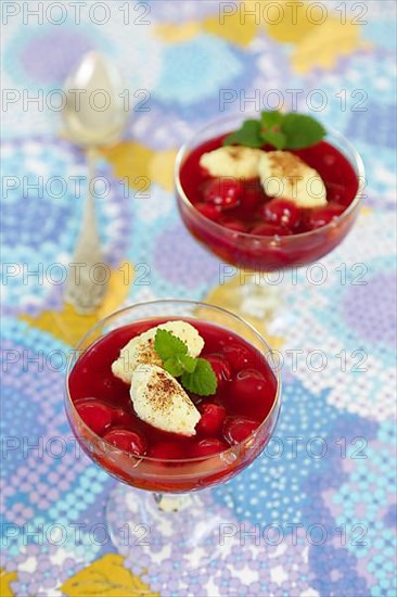 Swabian cuisine, sweet semolina dumplings with cherry compote