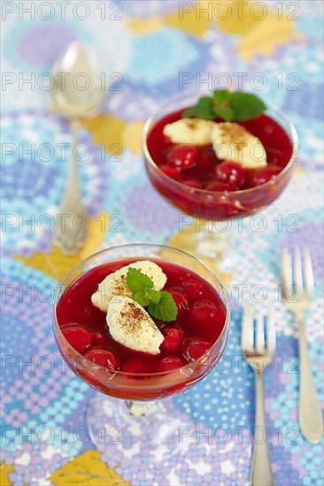 Swabian cuisine, sweet semolina dumplings with cherry compote