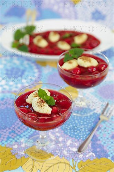 Swabian cuisine, sweet semolina dumplings with cherry compote