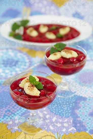 Swabian cuisine, sweet semolina dumplings with cherry compote