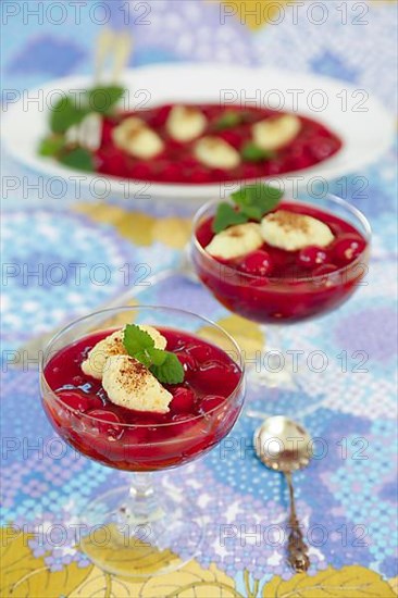 Swabian cuisine, sweet semolina dumplings with cherry compote