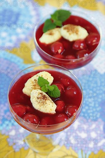 Swabian cuisine, sweet semolina dumplings with cherry compote