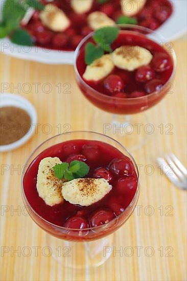 Swabian cuisine, sweet semolina dumplings with cherry compote