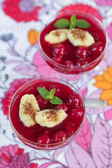 Swabian cuisine, sweet semolina dumplings with cherry compote