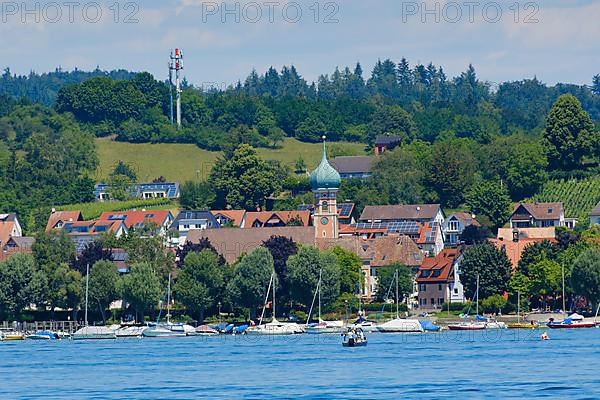 View of the village with St. Nicholas Church, Allensbach