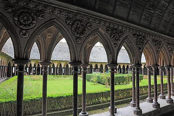 Mont Saint-Michel monastery hill, cloister of the monastery church