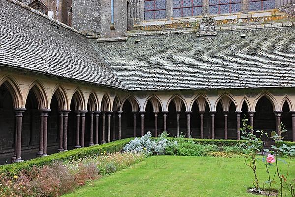 Mont Saint-Michel monastery hill, cloister of the monastery church