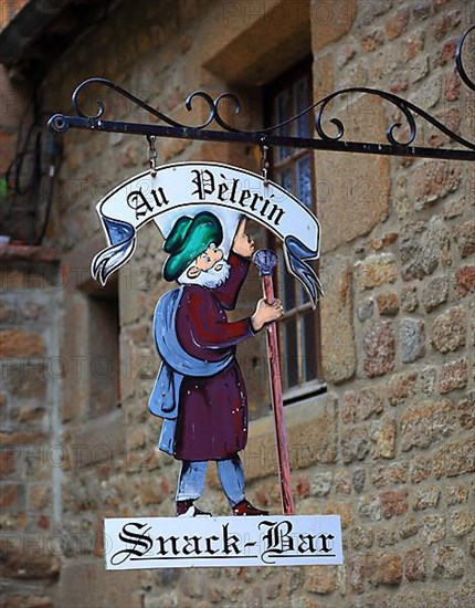 Mont Saint-Michel monastery mountain, snack bar advertisement in the monastery village