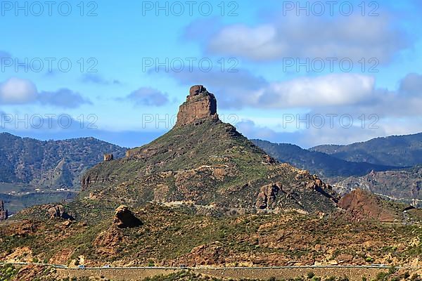 Roque Bentayga is a striking rock formation on the island of Gran Canaria. Tejeda, Las Palmas