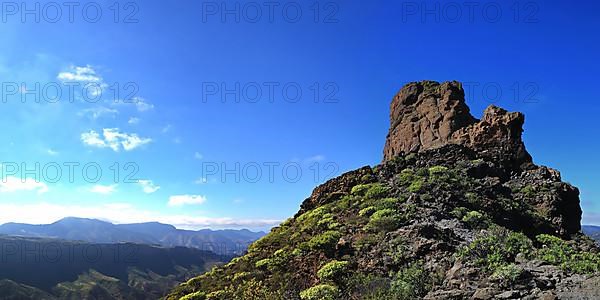 Roque Bentayga is a striking rock formation on the island of Gran Canaria. Tejeda, Las Palmas