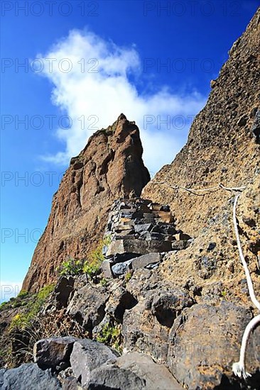 Roque Bentayga is a striking rock formation on the island of Gran Canaria. Tejeda, Las Palmas