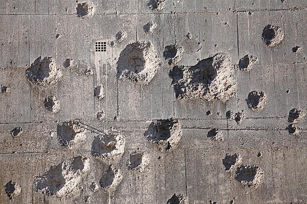 Bullet holes from the Second World War on an air raid shelter, Bremen