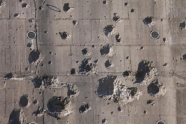 Bullet holes from the Second World War on an air raid shelter, Bremen