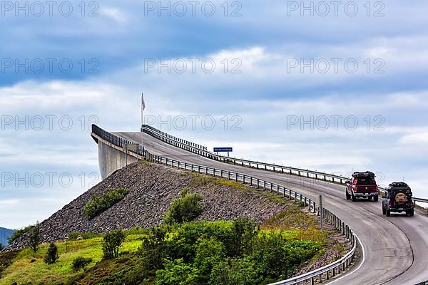 Atlantic Road over winding bridge Storseisundbrua, Norwegian Landscape Route Atlanterhavsveien between Molde and Kristiansund