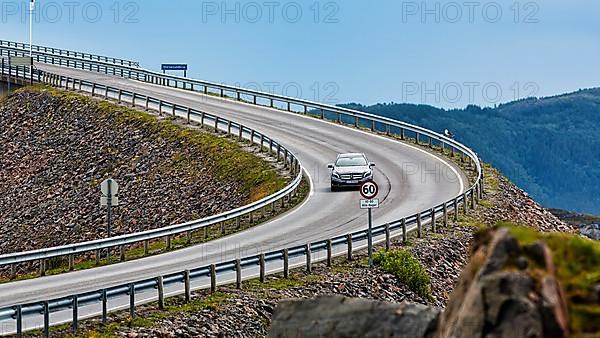 Atlantic Road over winding bridge Storseisundbrua, Norwegian Landscape Route Atlanterhavsveien between Molde and Kristiansund