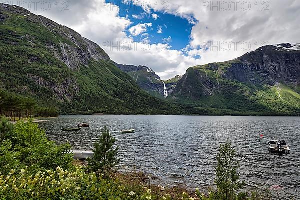 Lake Eikesdal, Eikesdalvatnet with view of the waterfall Mardalsfossen