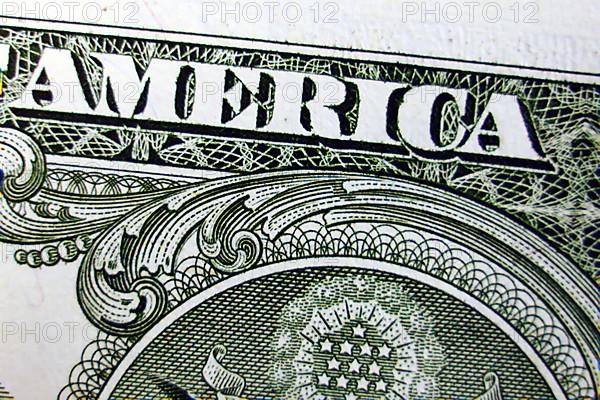 Macro of one dollar note greatly enlarged,