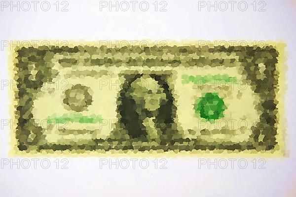 A dollar note graphically altered or spotted,