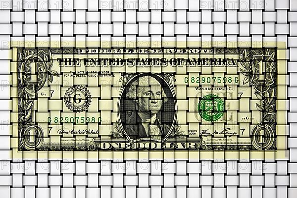 A dollar note graphically altered or woven,