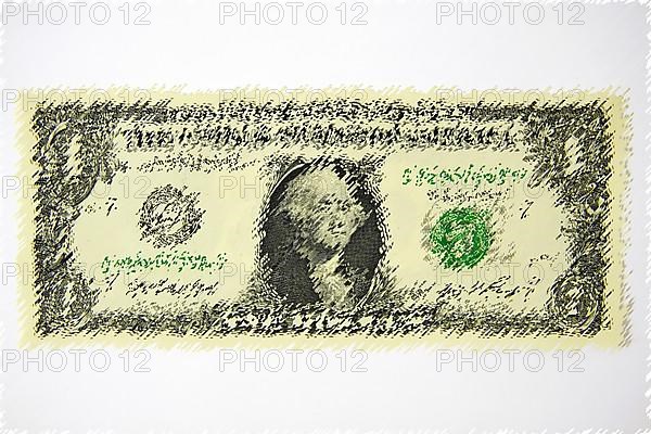 A dollar note graphically altered or crimped,