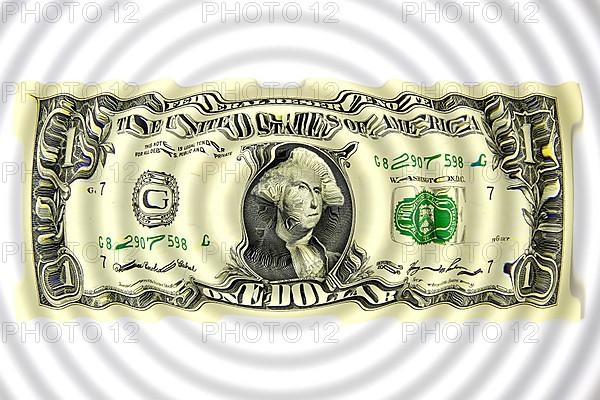 A dollar note graphically altered or distorted as a wave,