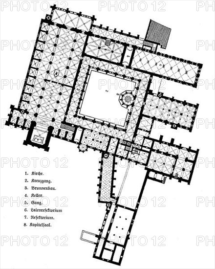 Floor plan of the monastery church of the Cistercian Abbey of Maulbronn, Germany