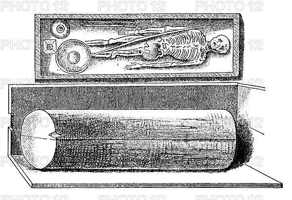 Old Germanic burial, tree coffin from the early medieval cemetery of Oberflacht