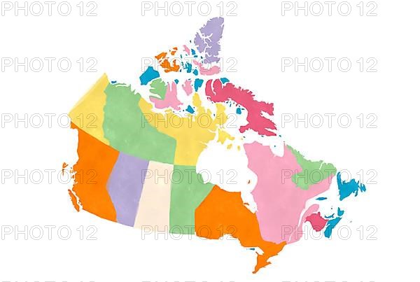 Canada map in watercolors over white background,