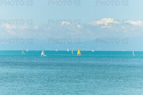 Sailing boats on Lake Constance in Germany in spring. Mainau island, Germany