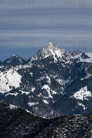 Summit of Wendelstein with transmitting antenna, mountains in winter