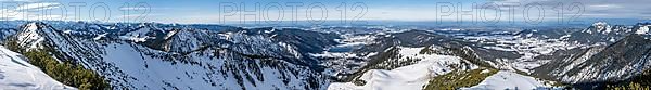 Alpine panorama, view from the top of the Jagerkamp to Schliersee and town