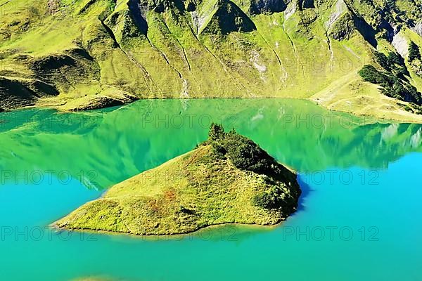 The Schrecksee is a small high-mountain lake with an impressive panorama. Hinterstein, Allgaeu Alps